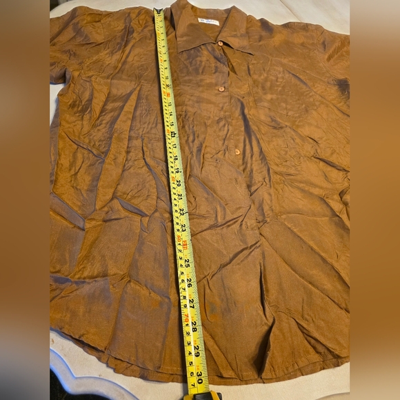 100% Silk Blouse Shirt Brown Bronze Large BOGARI Vintage 90s - Picture 8 of 9